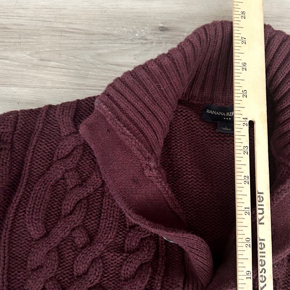 Banana Republic Sweater Men's Sz M Burgundy Cable Knit Button Collar Preppy - Picture 6 of 7